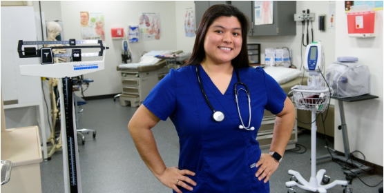 Female healthcare student in medical room