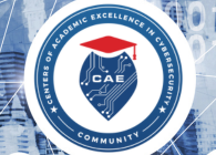 Logo for Centers of Academic Excellence in Cybersecurity Community featuring a shield with circuit design, red graduation cap, and the acronym “CAE” in the center.