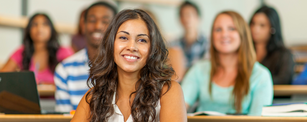 student in college classroom