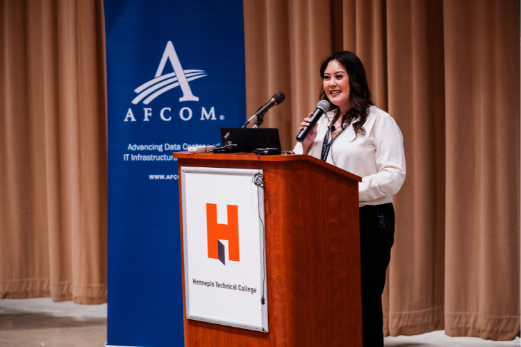 Student Liv Veuna speaking at AFCOM event