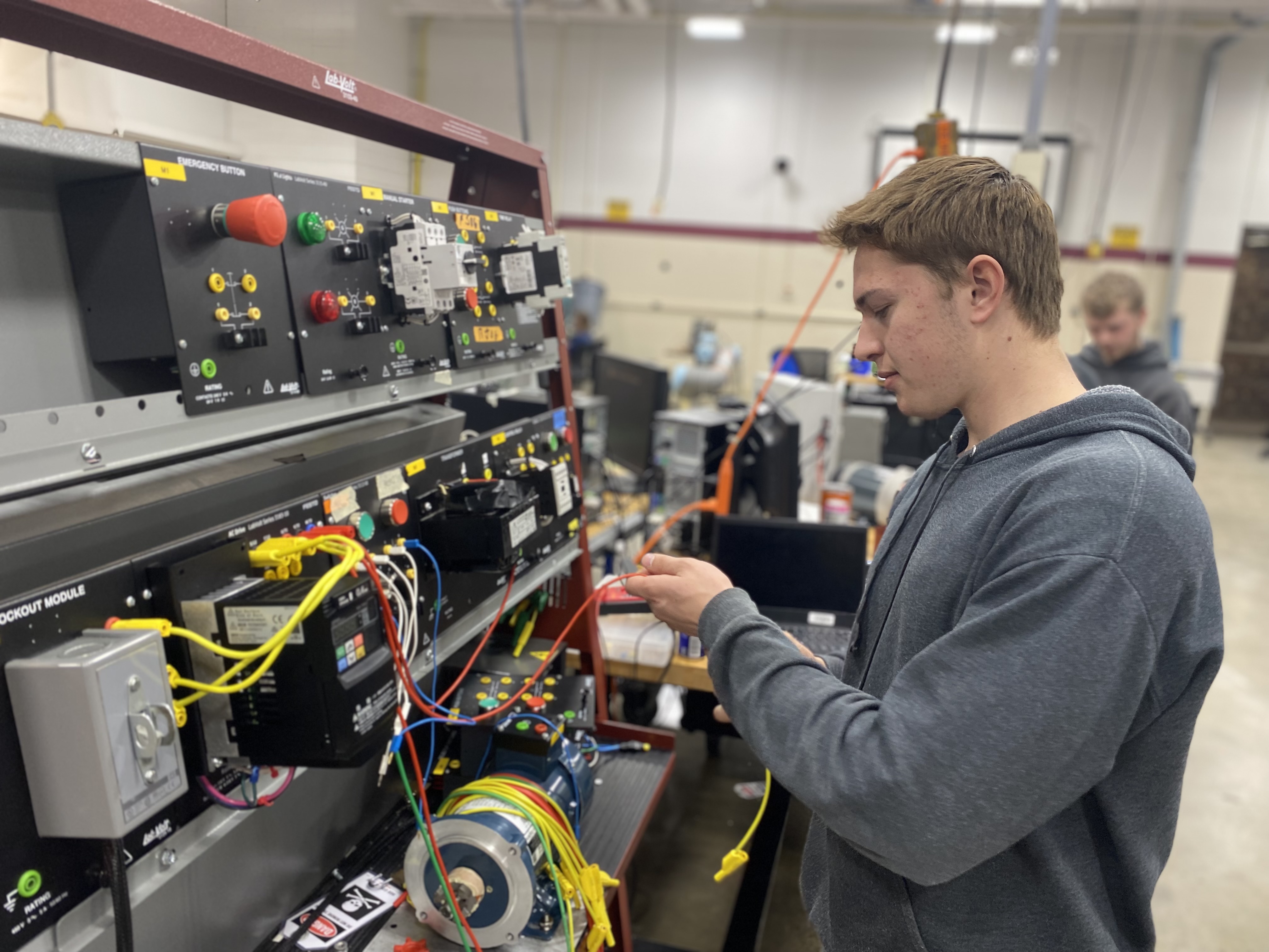 Student works in robotics class